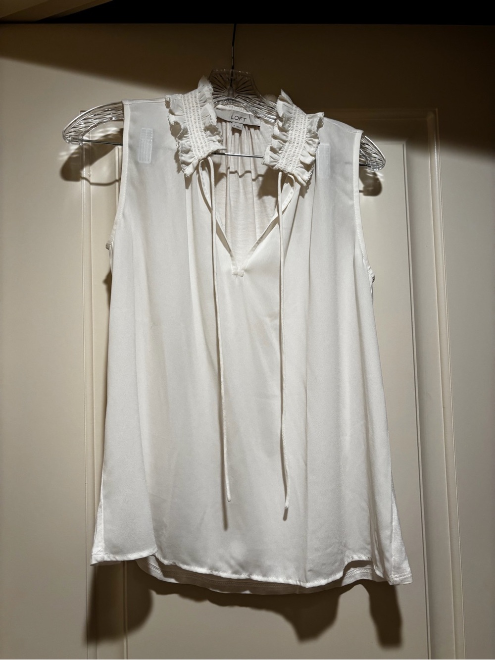 LOFT White Sleeveless Ruffle Tie-Neck Camisole